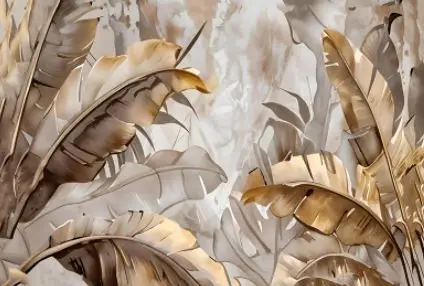 3D Listovi Zlatne Elegancije – sa ramom