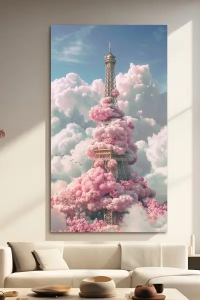 3D Roze Oblaci Pariza - slika na platnu