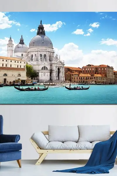 Gondole Ispod Plavog Neba U Veneciji - slika na platnu