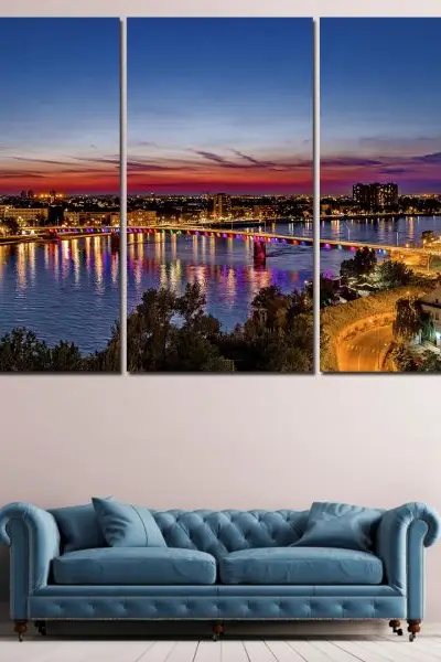 Novi Sad i Dunav u Noći – 3 dela - slika na platnu