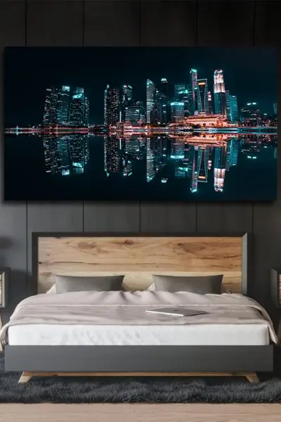 Singapur u Ogledalu Noći - slika na platnu