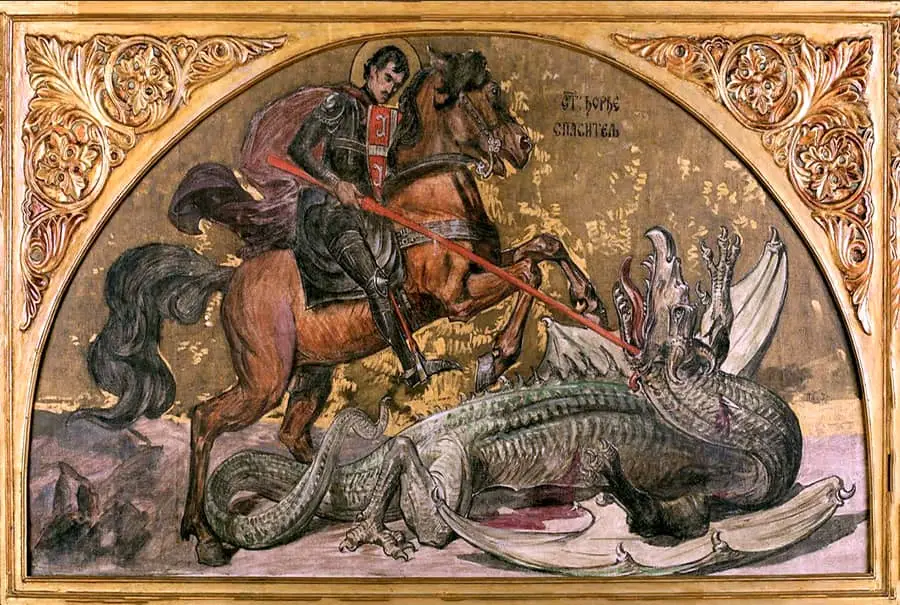 Sveti Đorđe ubija Aždaju – Pobeda Svetlosti nad Tamom – sa ramom