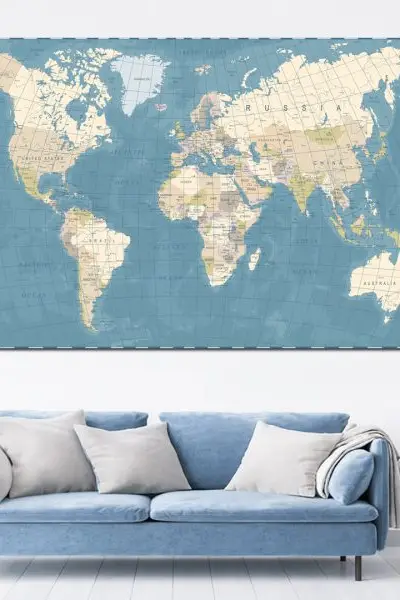 Detaljna Geografska Mapa Svetova - slika na platnu