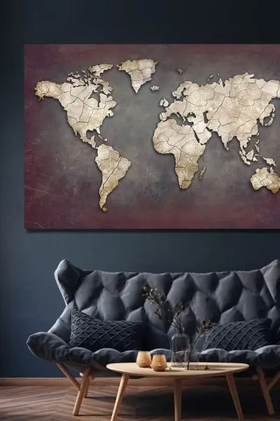 Elegantna Reljefna Mapa Svetova - slika na platnu