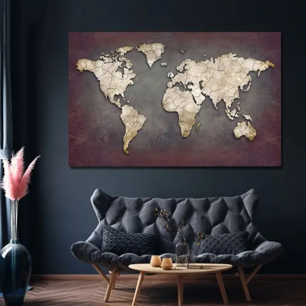 Elegantna Reljefna Mapa sveta - slika na platnu