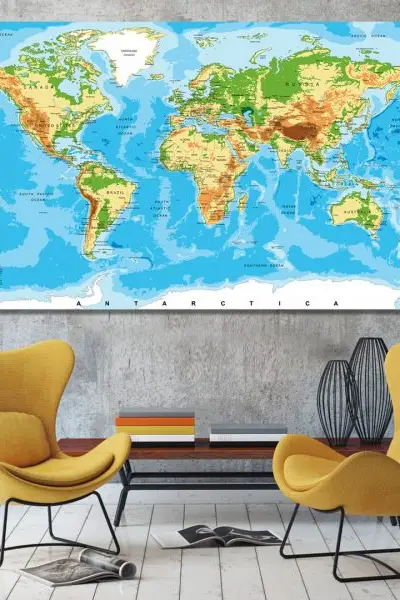 Fizička Mapa Sveta Boje Planete - slika na platnu
