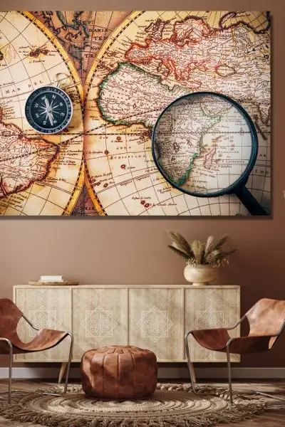 Mapa Istraživača – Kompas i Lupe - slika na platnu