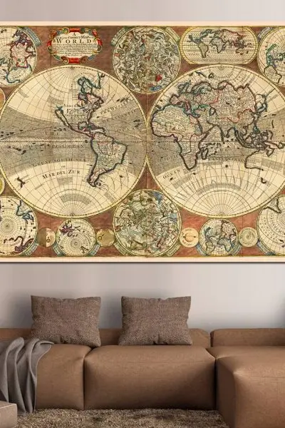 Mapa Svetova sa Globusima - slika na platnu