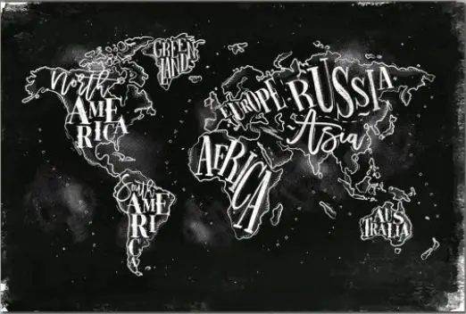 Tipografska Crno-Bela Mapa – sa ramom