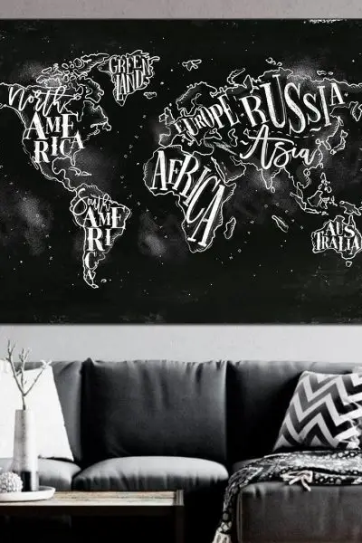 Tipografska Crno-Bela Mapa - slika na platnu