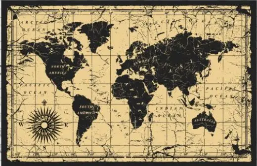 Vintage Mapa u Crnom Tonu – sa ramom