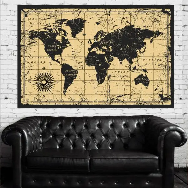 Vintage Mapa u Crnom Tonu - slika na platnu