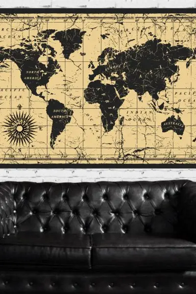 Vintage Mapa u Crnom Tonu - slika na platnu