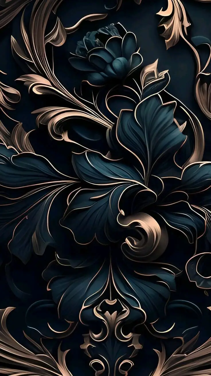 3D Plavi Cvet sa Zlatnim Detaljima – sa ramom