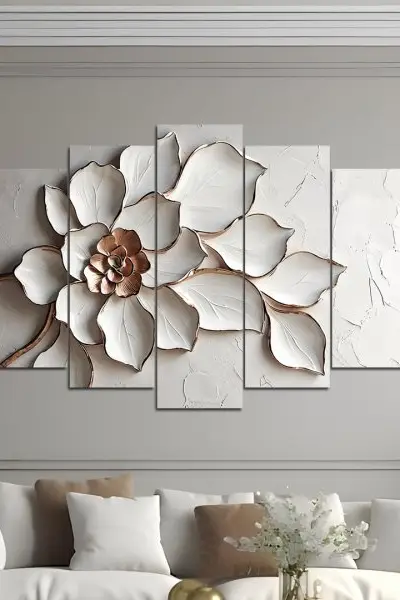 3D Svilene Bele Latice – 5 delova - slika na platnu