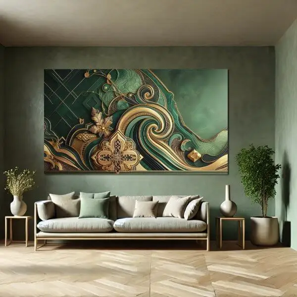 3D Zlatni Ornament u Zelenom - slika na platnu