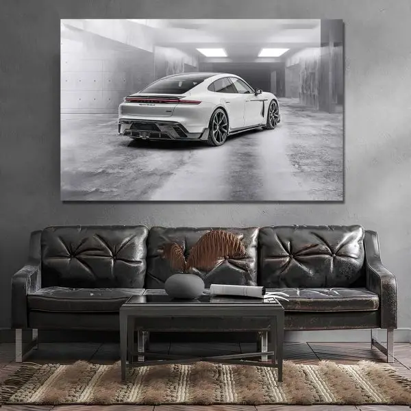 Beli Porsche U Pokretu - slika na platnu