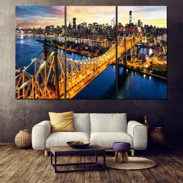 Queensboro Most i Svetla Njujorka – 3 dela - slika na platnu