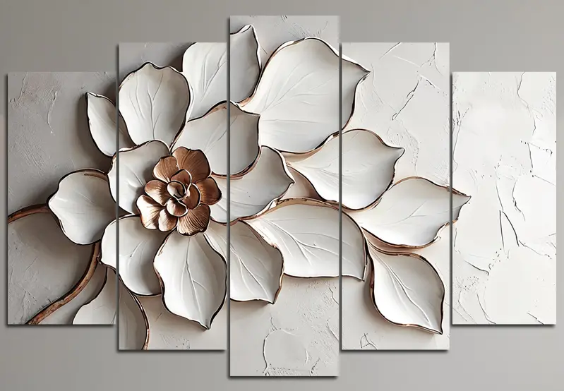 3D Svilene Bele Latice – 5 delova – sa ramom