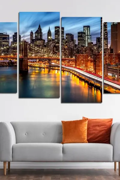 Brooklyn Bridge Svetla Metropole – 4 dela - slika na platnu