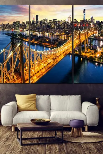 Queensboro Most i Svetla Njujorka – 3 dela - slika na platnu