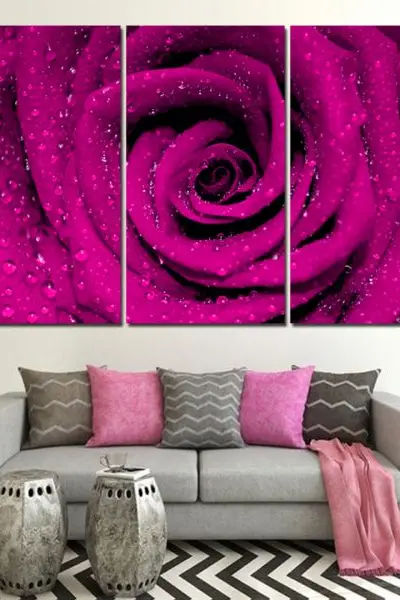 Roze ruža – 3 dela - slika na platnu