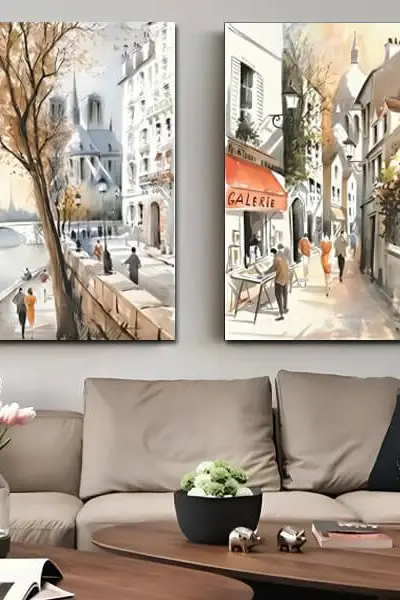 Trenuci U Gradskoj Jeseni – 2 dela - slika na platnu