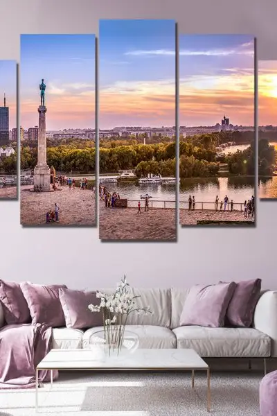 Zalazak Nad Ušćem – 5 delova - slika na platnu