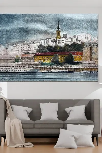 Pogled na Beograd sa reke - slika na platnu