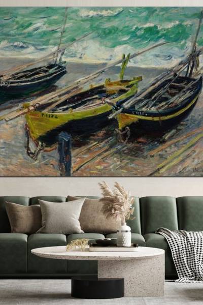 Claude Monet – Fishing Boats on the Beach at Étretat - slika na platnu