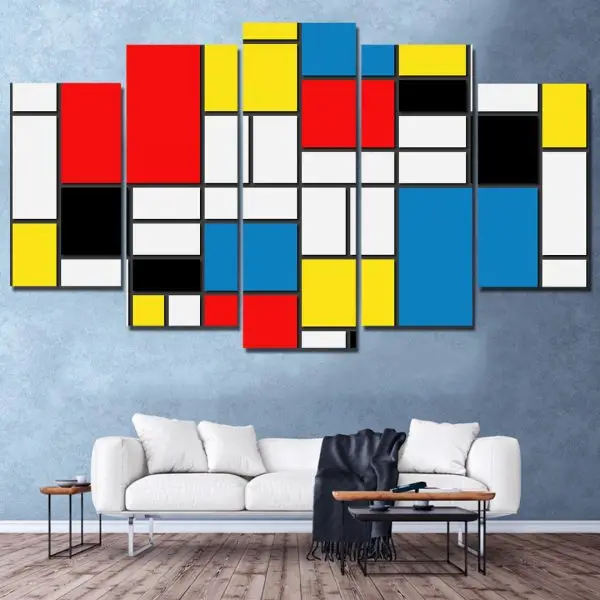 Geometrija boja – Inspirisano Mondrijanom 5 delova - slika na platnu
