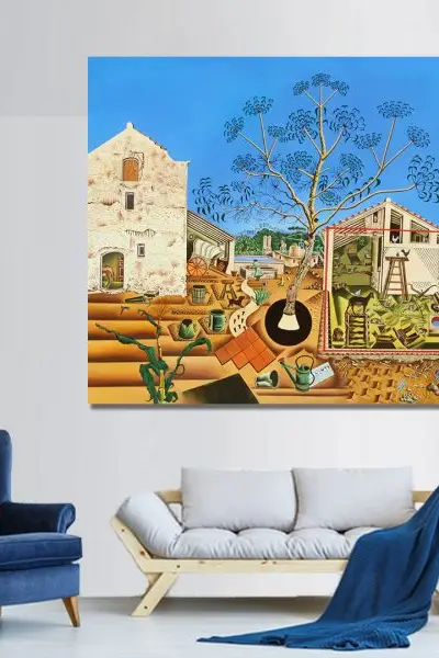 Mediteransko dvorište pod plavim nebom - slika na platnu