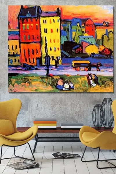 Vasilij Kandinski – Minhen – Kuće u predgrađu - slika na platnu